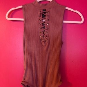 NWOT Dusty Pink Lace Up Sexy Bodysuit